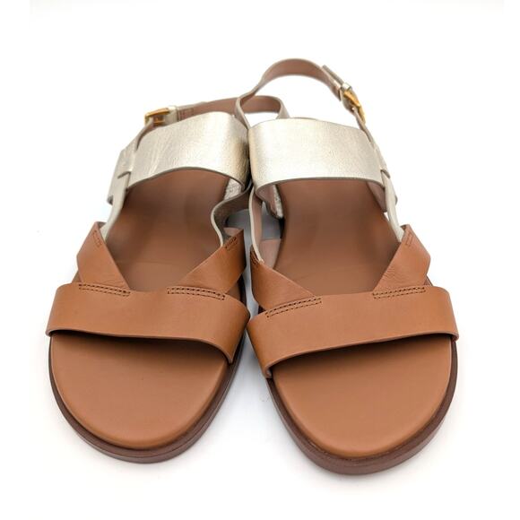 Cole Haan Fawn Women's Slingback Flat Sandal Strappy Tan/Gold Buckle Size 7.5B - Picture 2 of 11
